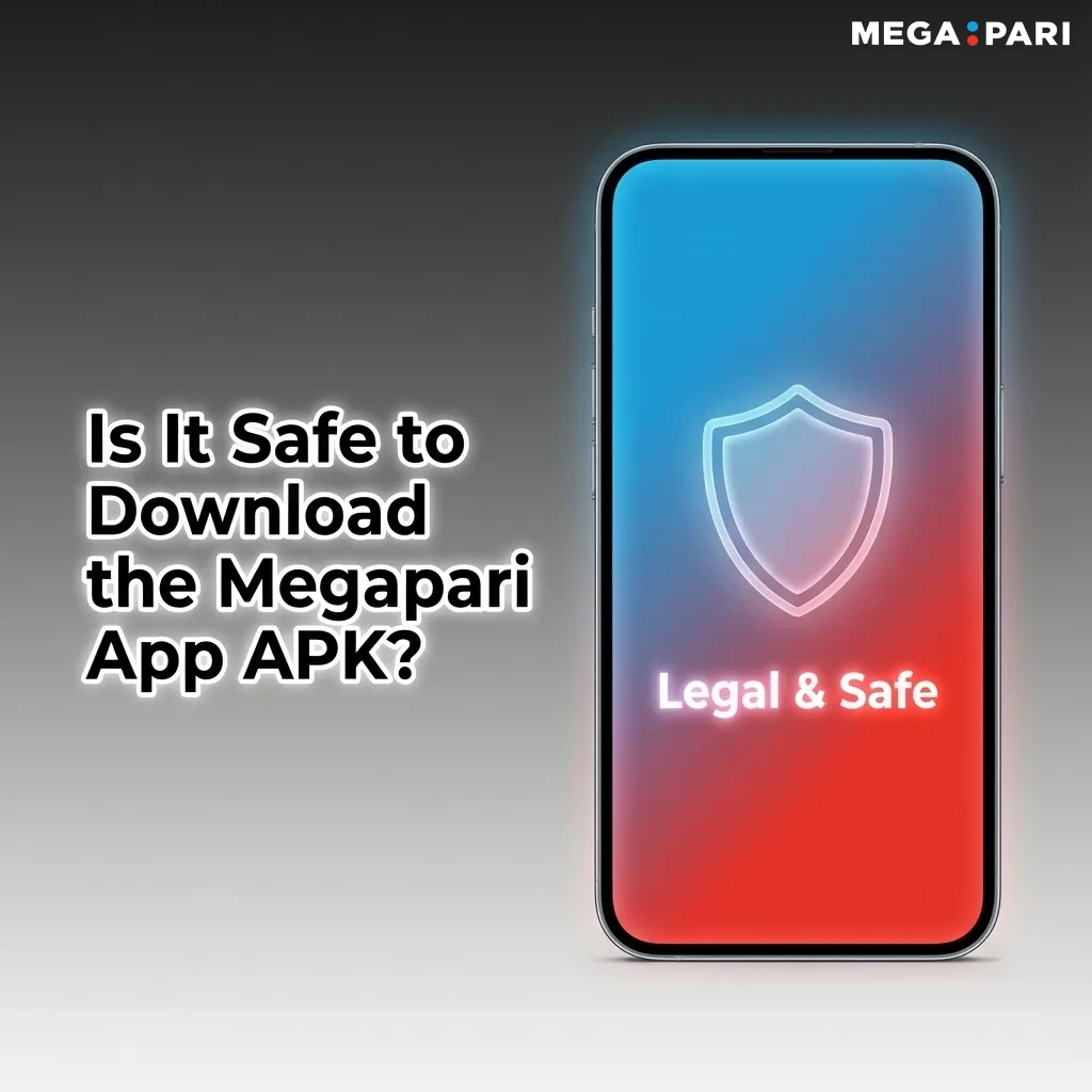 Smartphone screen showing Megapari betting app with security icons and Curacao eGaming licence badge indicating safe, encrypted use
