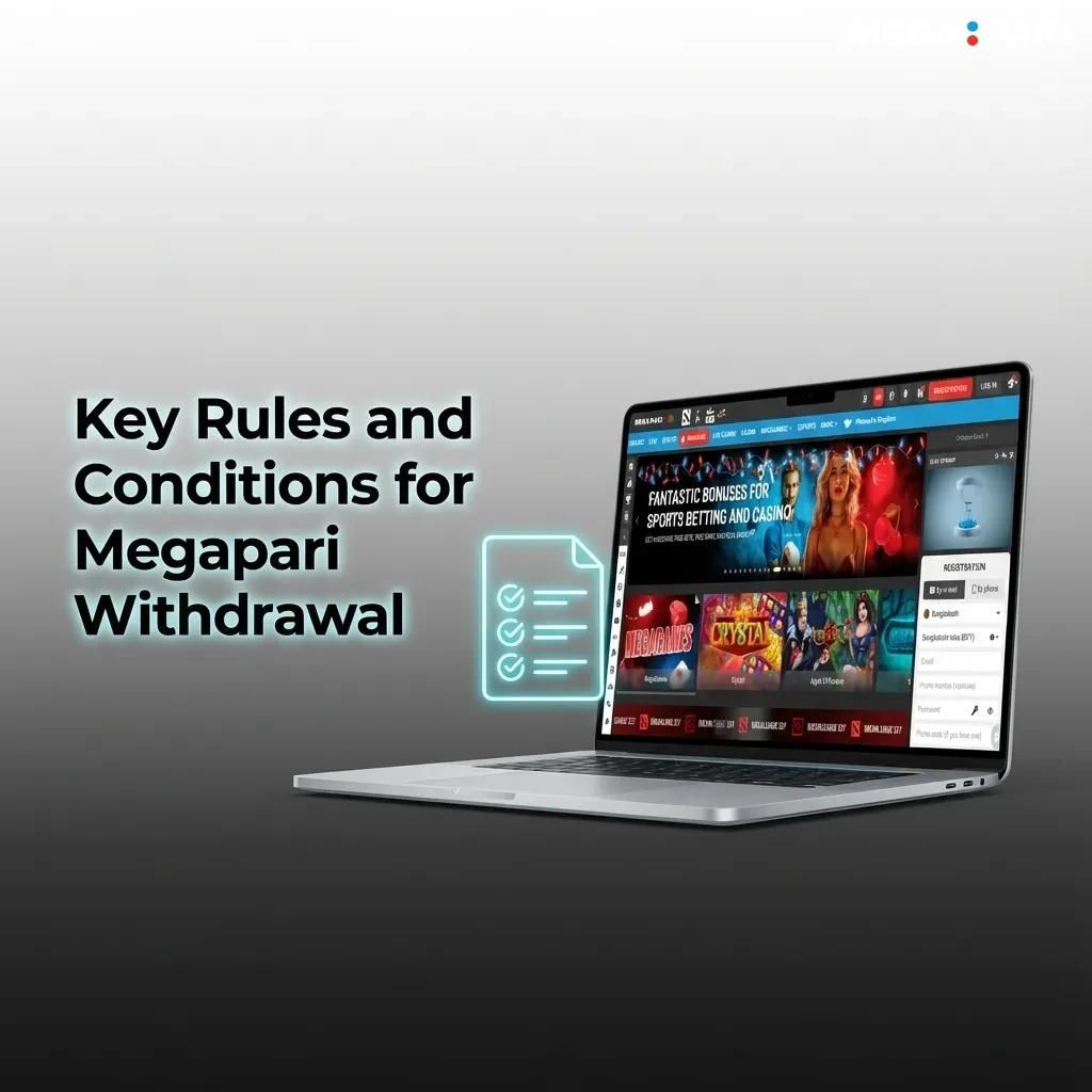 Infographic titled “Key Rules for Megapari Withdrawal” with icons and bullet points explaining verification and payout conditions.