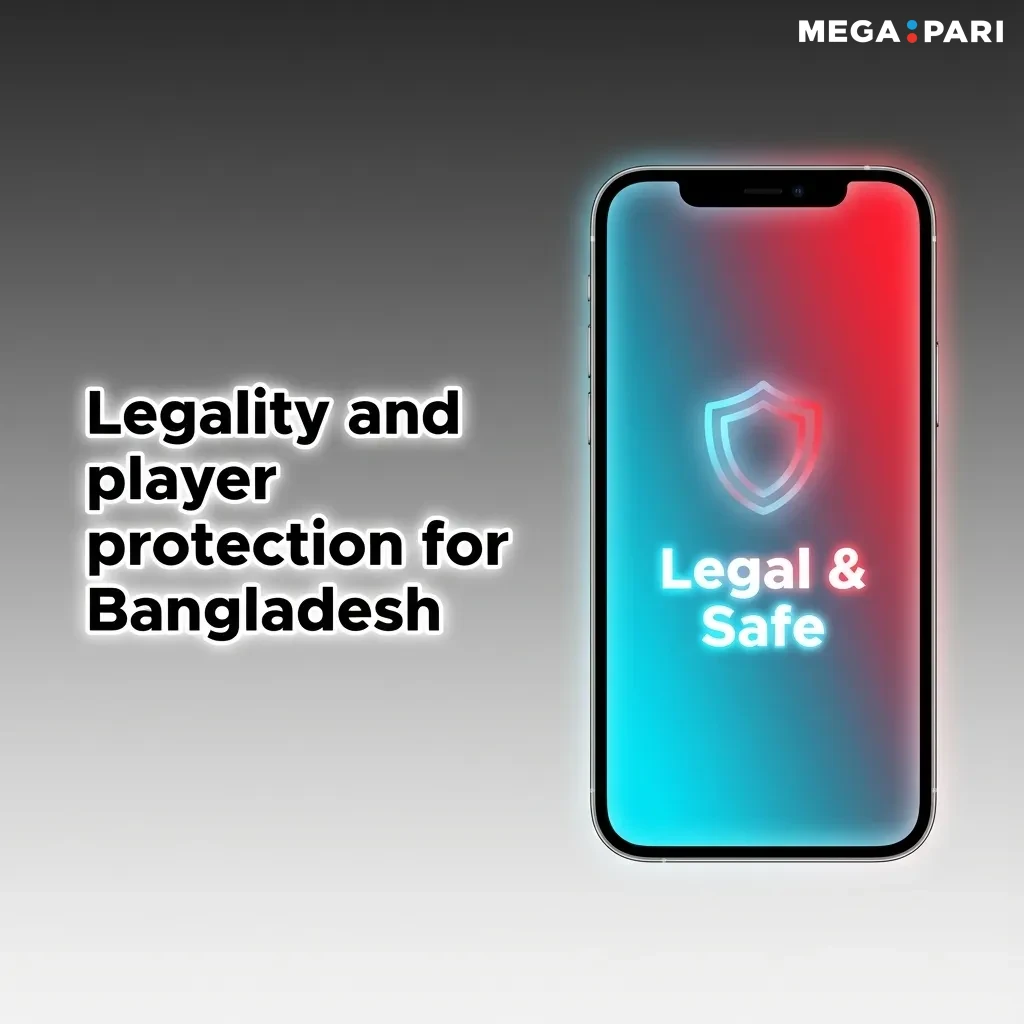 Illustration of Bangladesh legality and player protection, highlighting Curacao license, privacy, limits, and responsible gambling tools