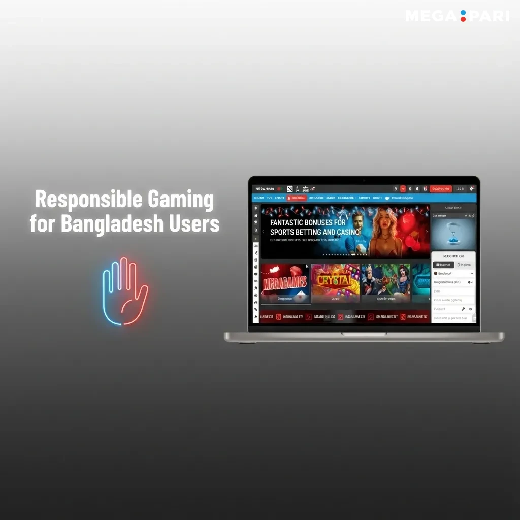 Illustration promoting responsible gambling for Bangladesh users with tips on budgeting, time limits, and seeking help