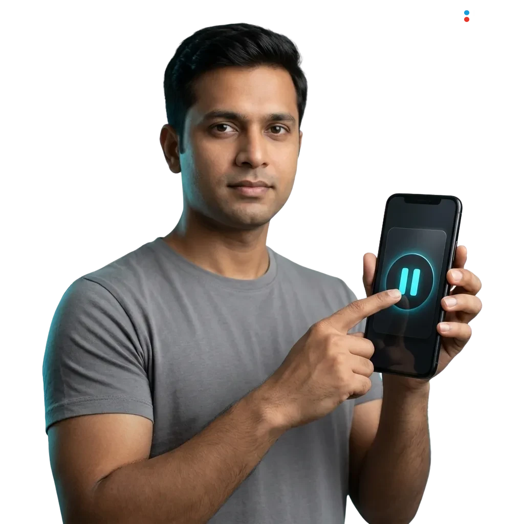 Person using a laptop for online gaming, with icons of time and money limits symbolizing responsible play and self-control