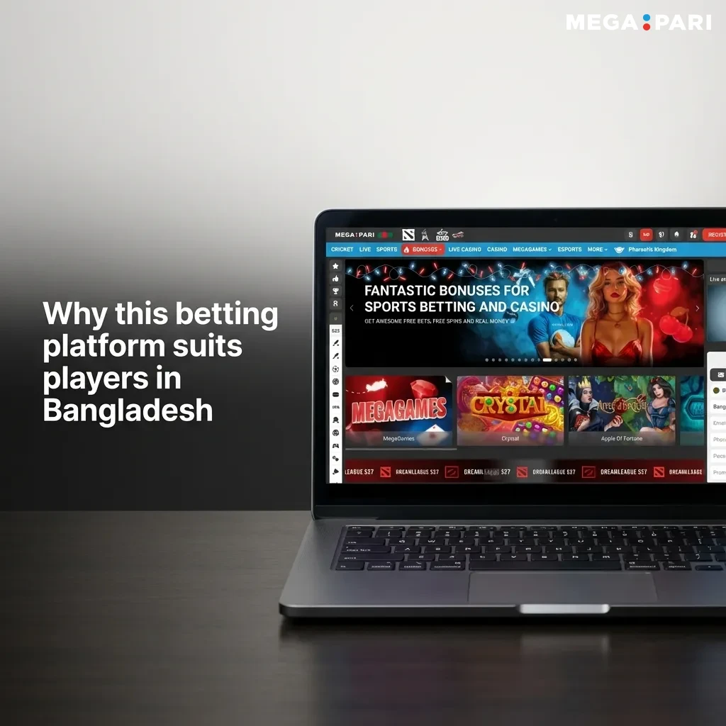 Bangladesh-friendly betting platform on phone and laptop showing cricket, football, kabaddi, and casino with secure payment icons