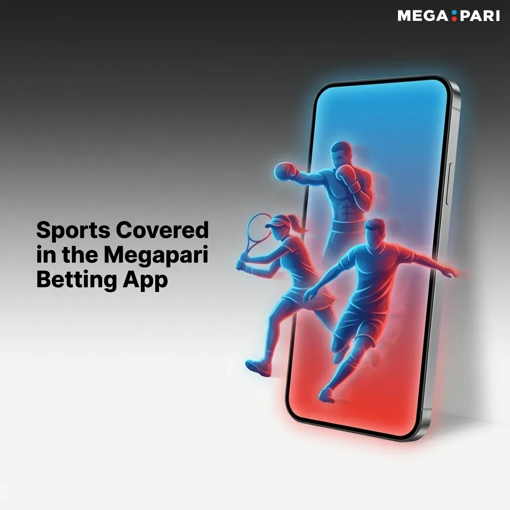 Megapari app screen showing live sports and esports betting markets, match stats, odds, and streaming video options