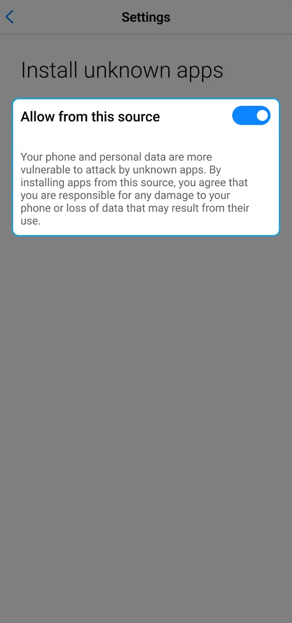 Allow the installation of the Megapari app for Android.