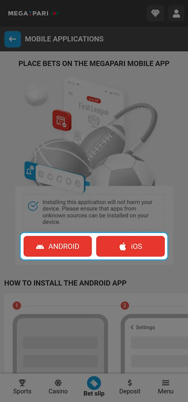 Download the Megapari app and get quick access to Aviator.
