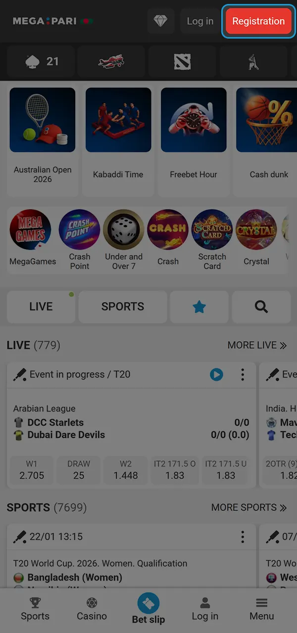 Open an account and discover the world of gambling at Megapari Casino.