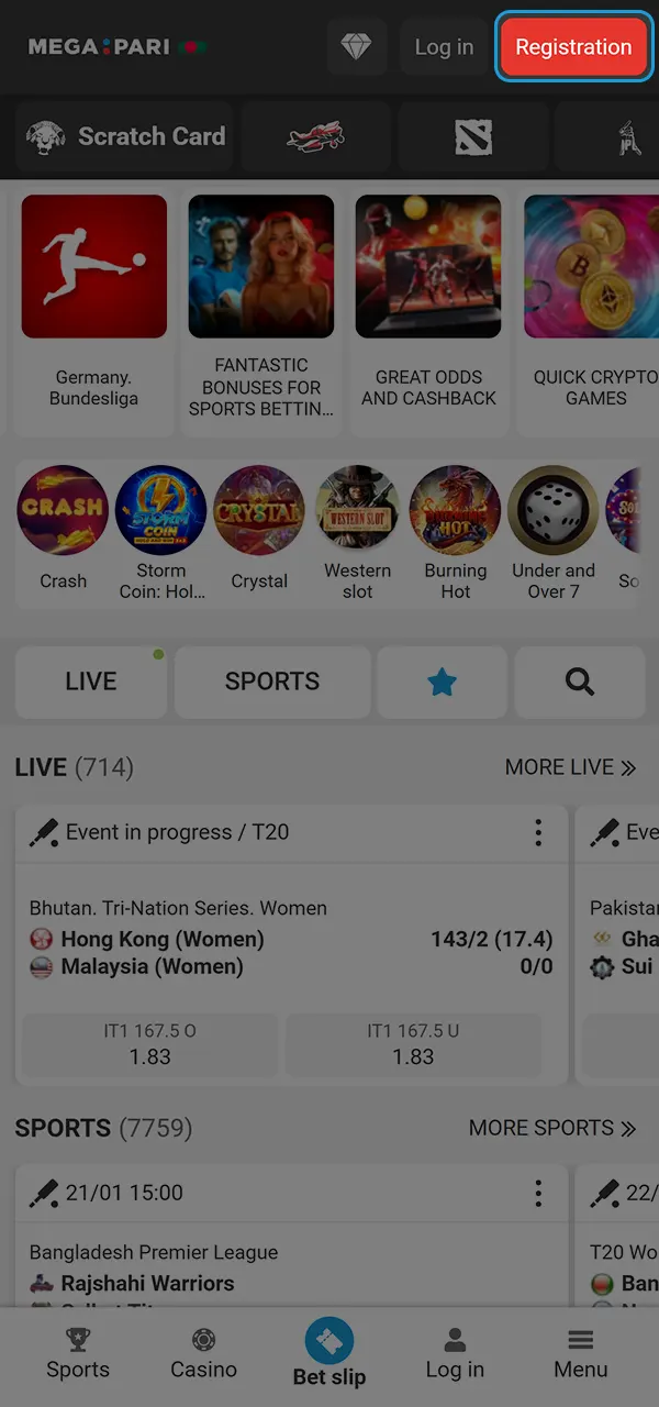 Make a deposit after registering on Megapari.