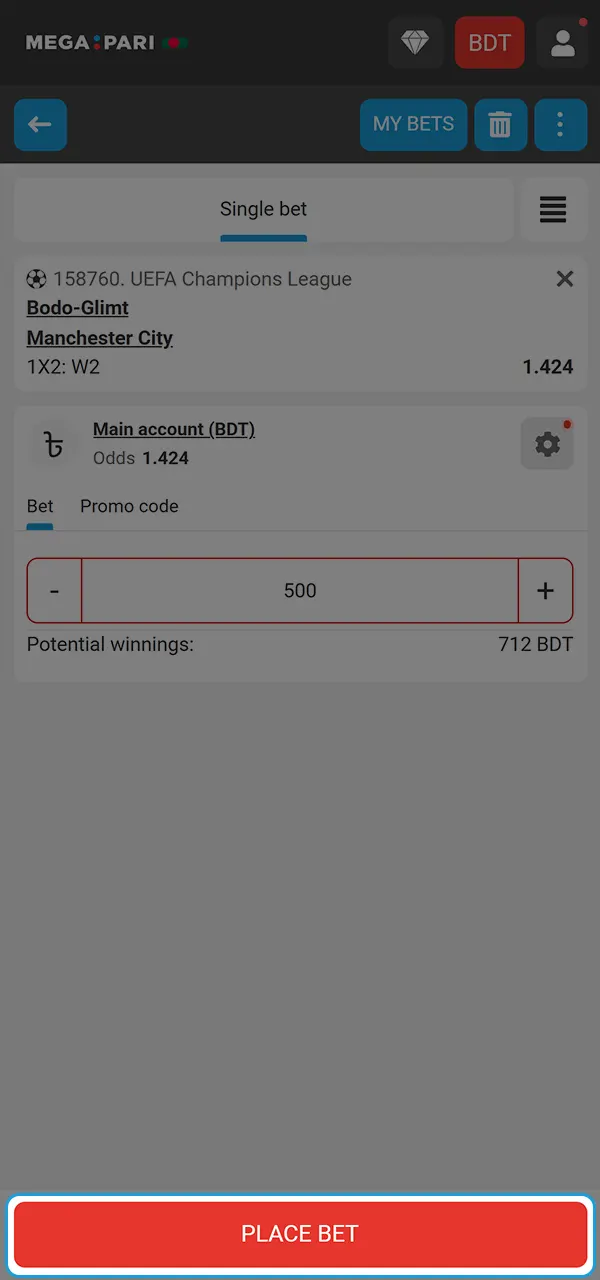 Confirm your first bet and receive your winnings at Megapari Casino.