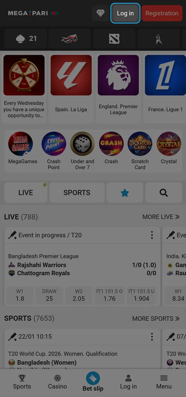 Create an account on Megapari to access the best games.