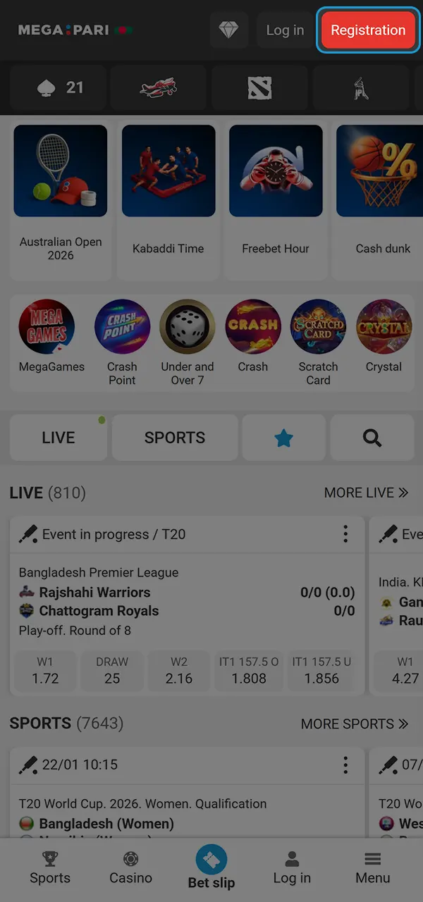 Try your luck at Megapari Casino.