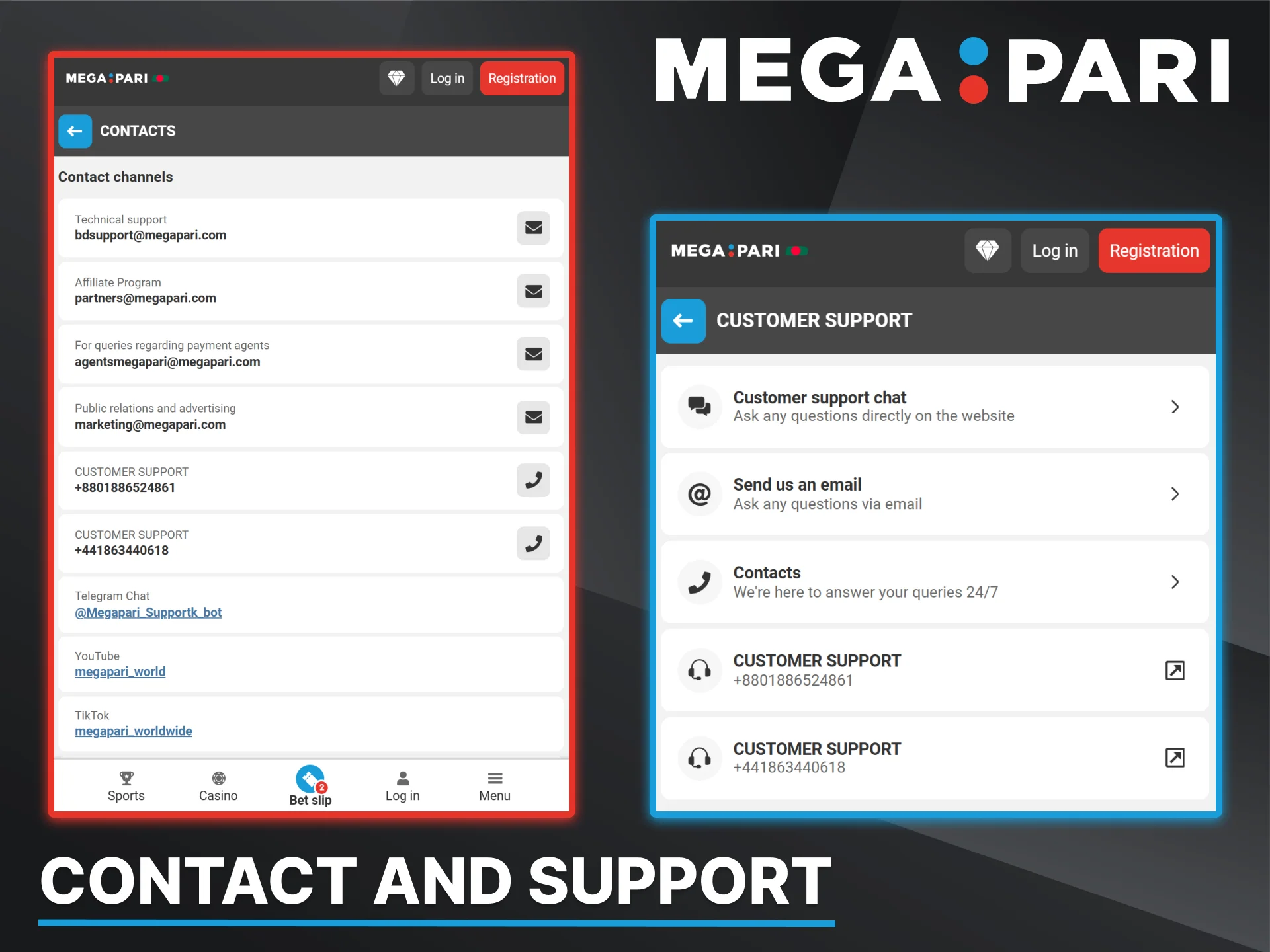 A wide range of communication channels and 24/7 support are available to Megapari platform users.