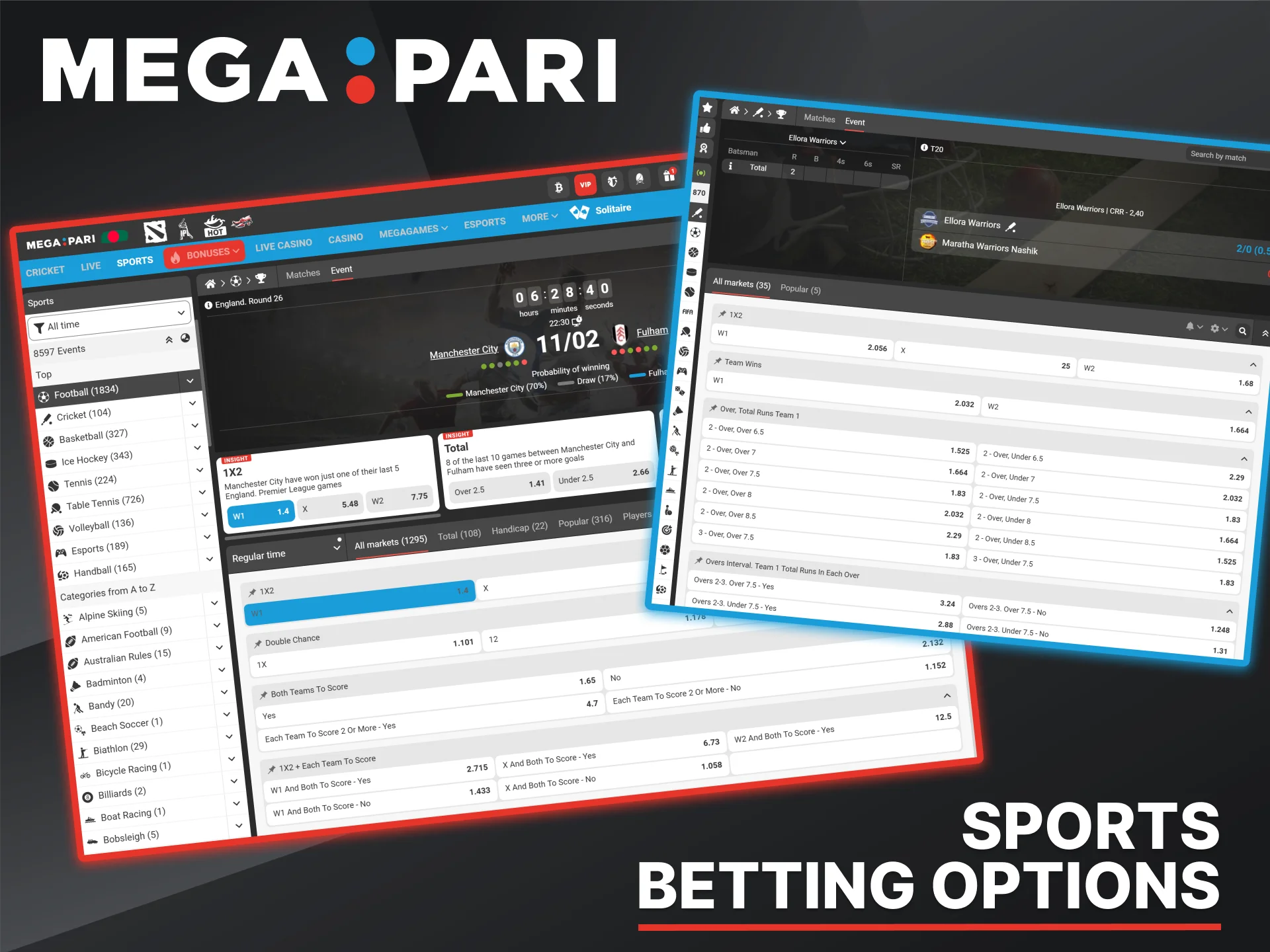 A detailed overview of the diverse sports markets and betting options available to residents through Megapari.