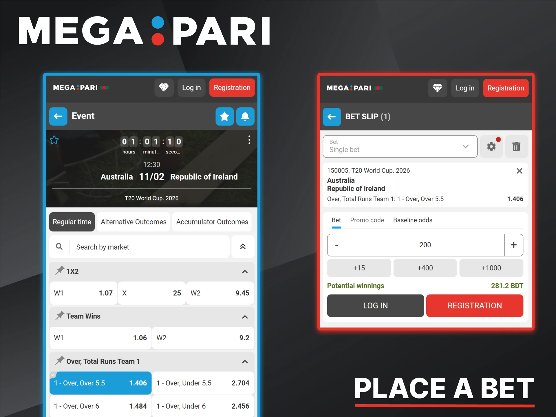 Select a match, market, and confirm your bet in the Megapari bookmaker app.