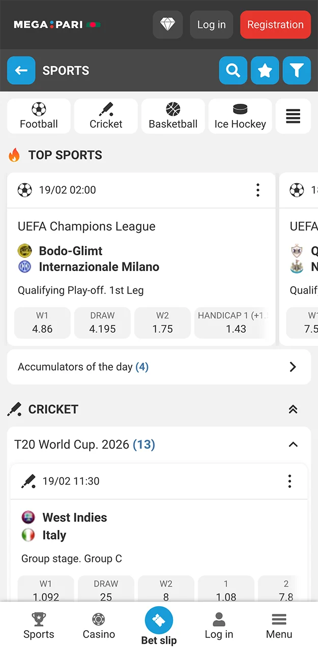 Sports and cricket betting at Megapari bookmaker.