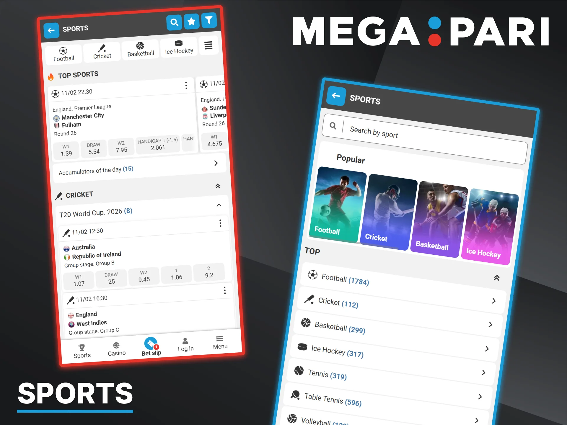 Explore the wide range of international sports markets and competitive bets offered in the Megapari app.