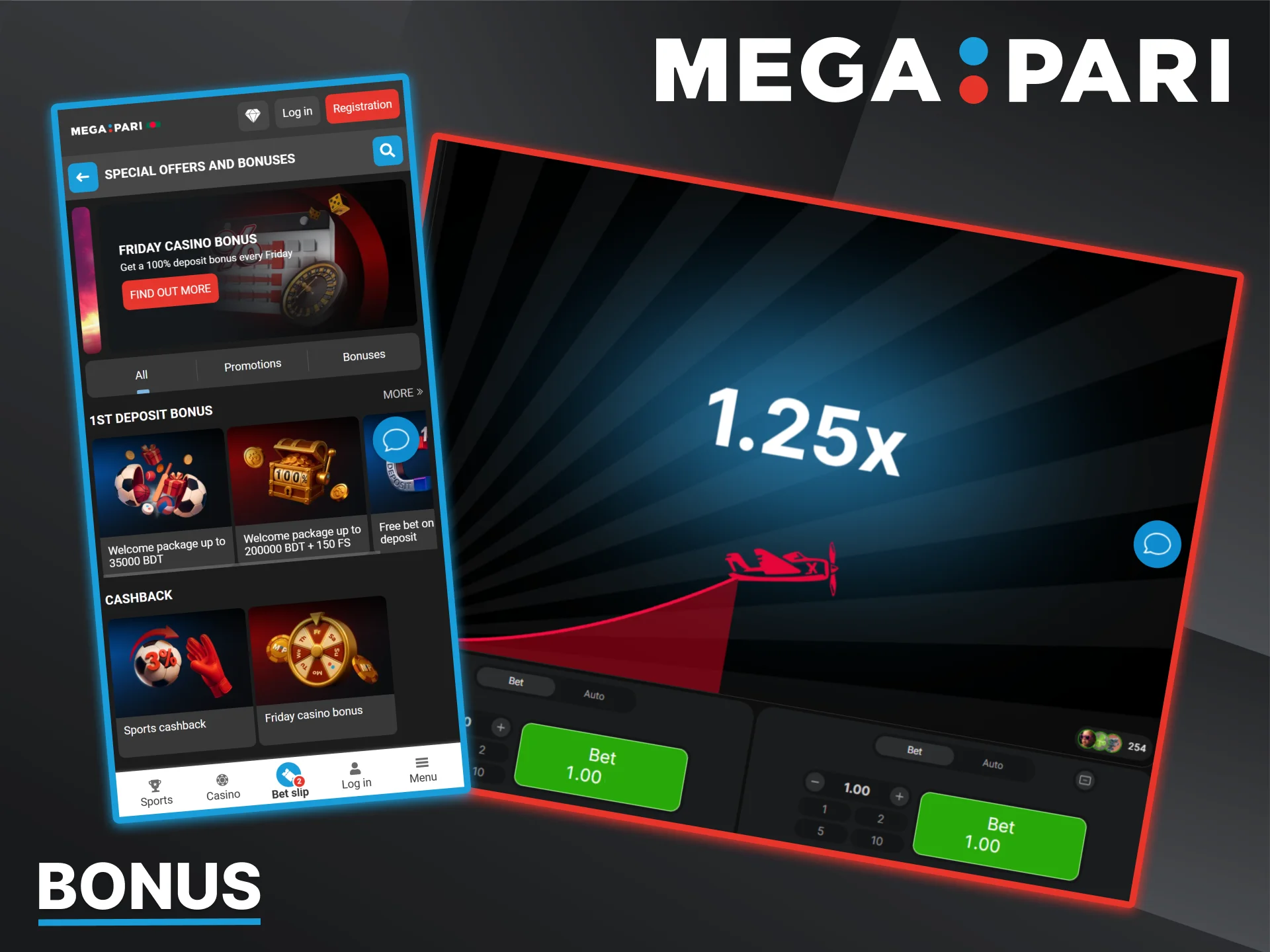 At Megapari Casino, you'll find bonuses you can use to play casino games, including Aviator.