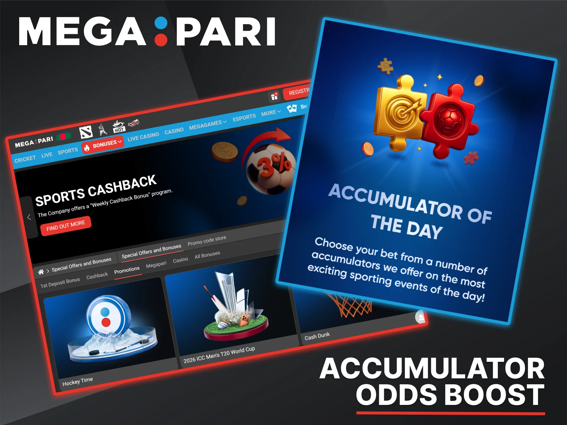 Get bonuses for betting on multiple events simultaneously at Megapari.