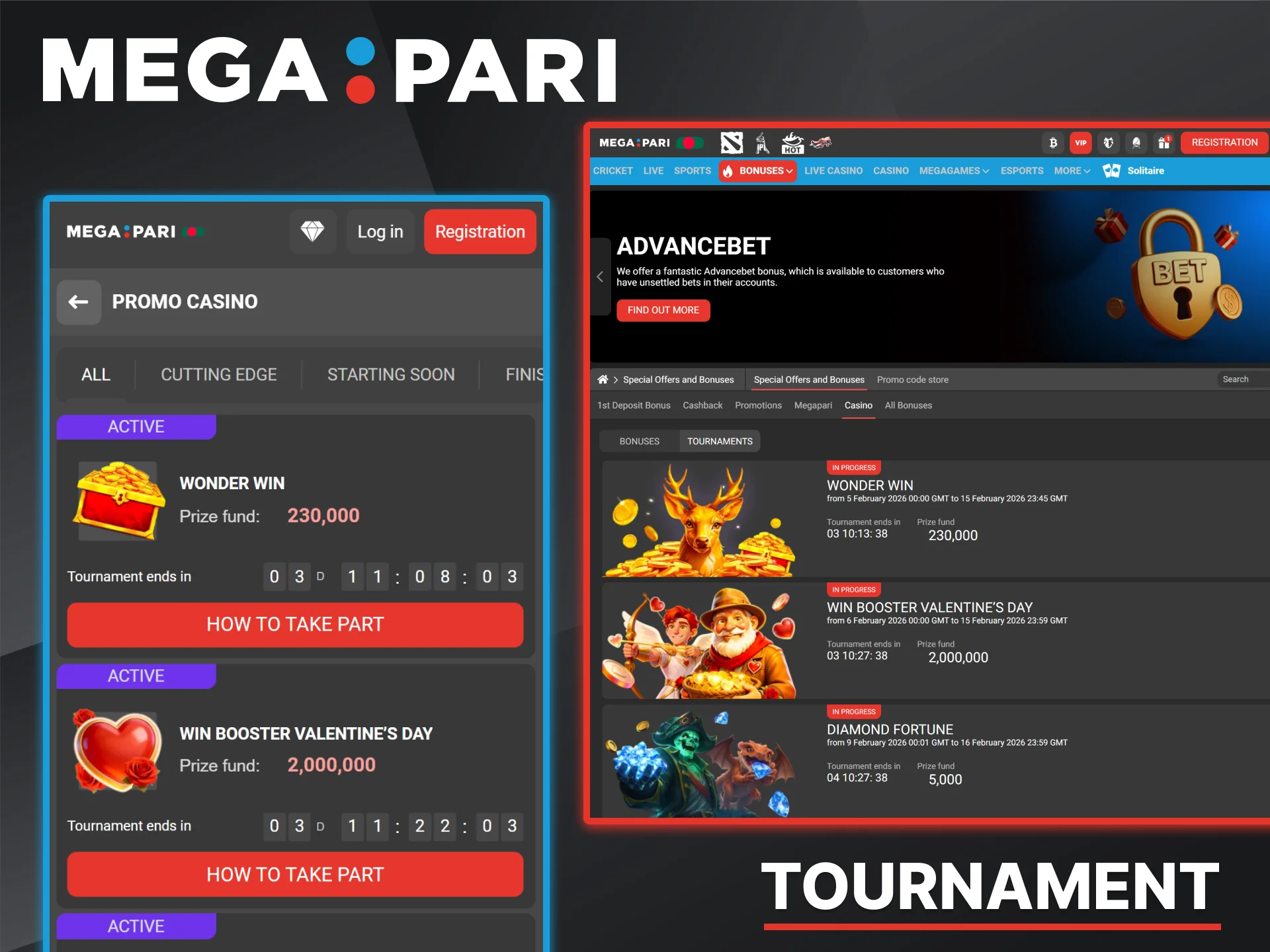 Take part in Megapari casino tournaments, reach the top of the leaderboards, and earn rewards.