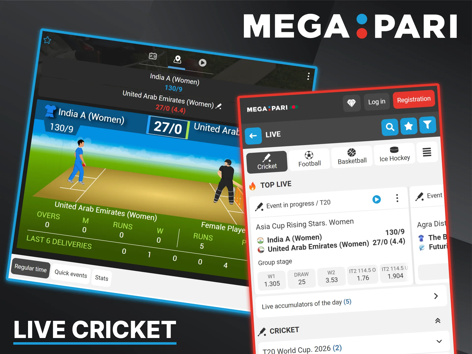 Access live cricket betting markets at Megapari.