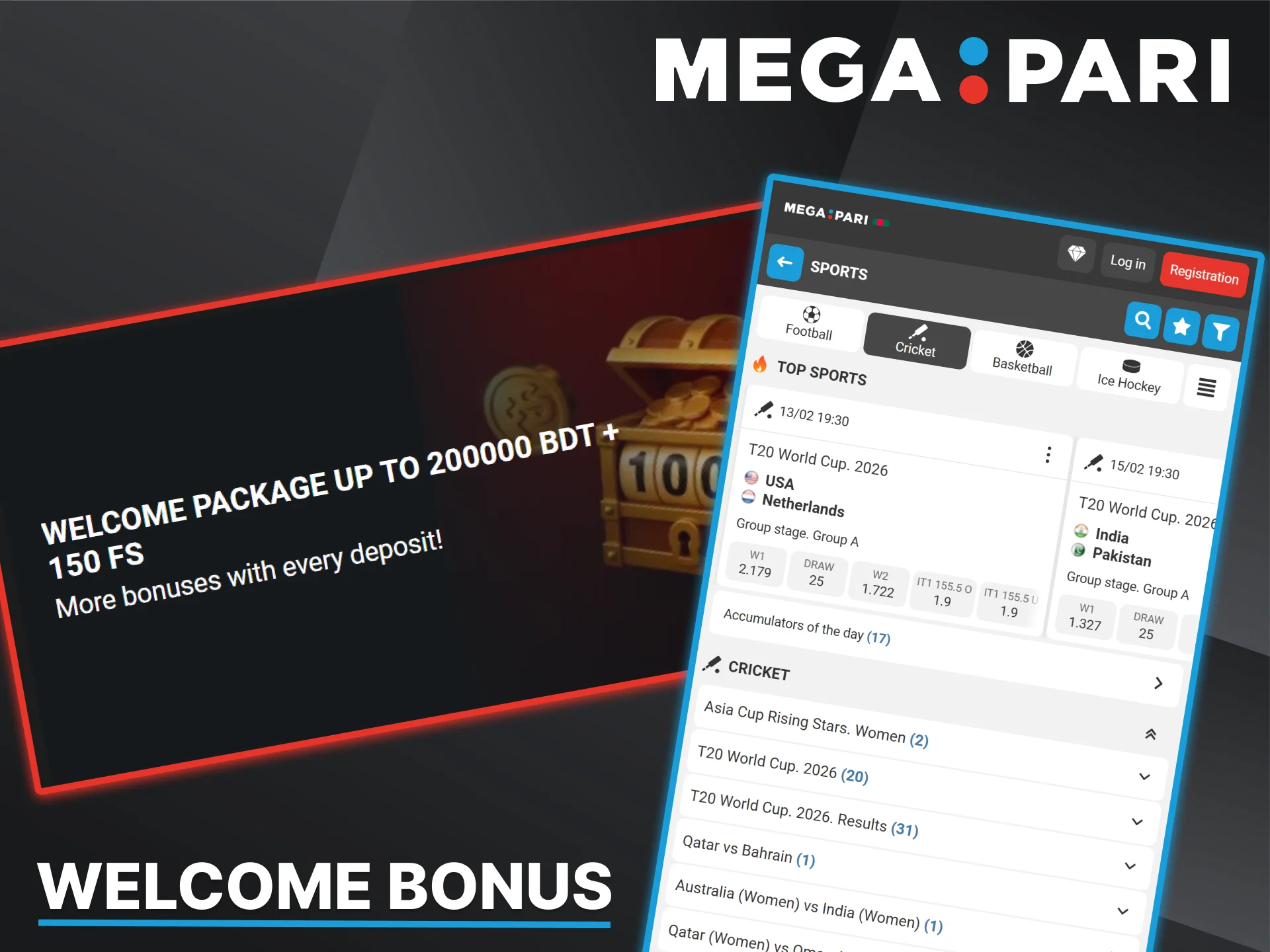 New users can get a special cricket betting bonus to start using Megapari's bookmaker services.