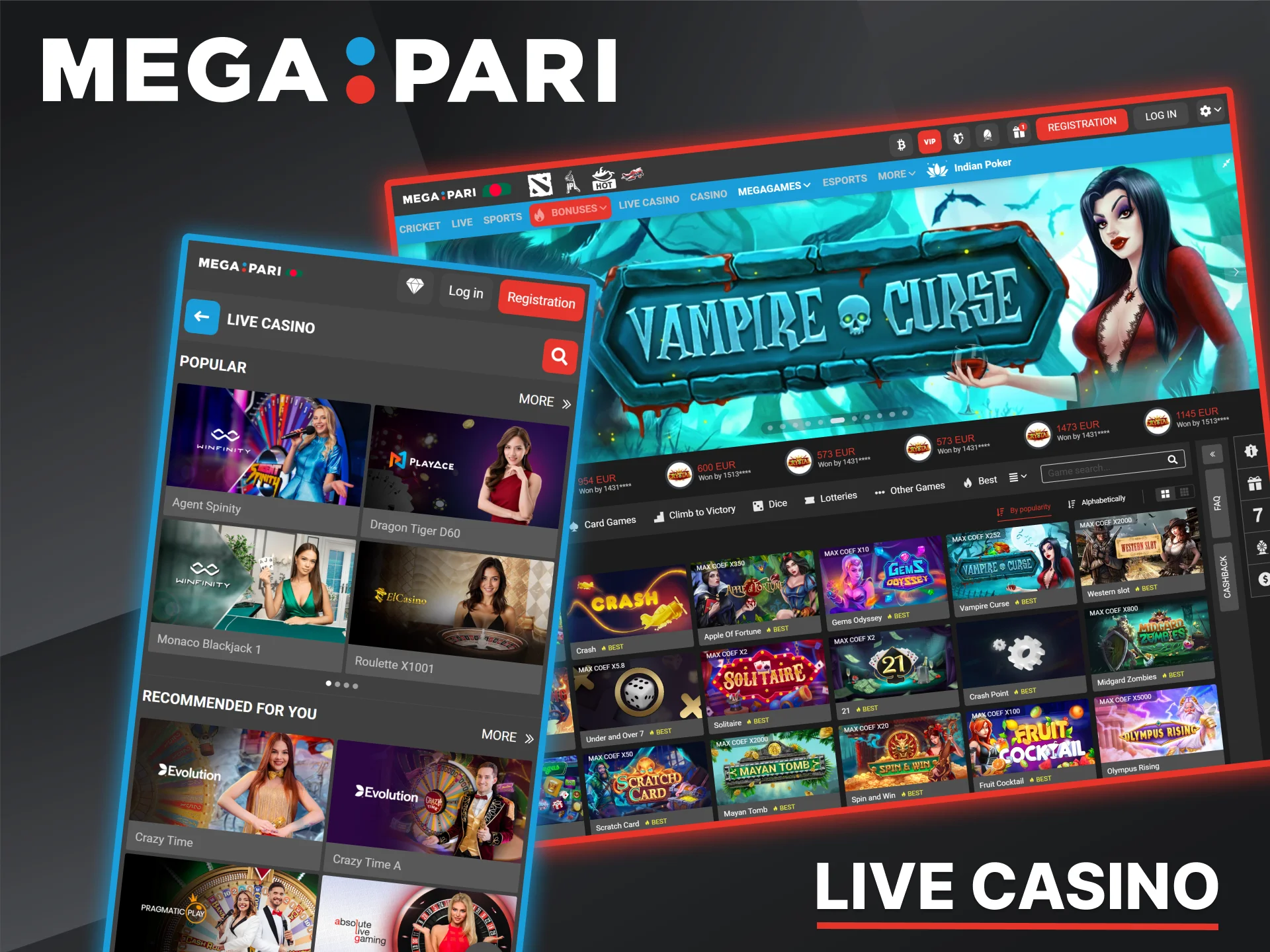 Try exciting real-time games with professional live dealers at Megapari Casino.