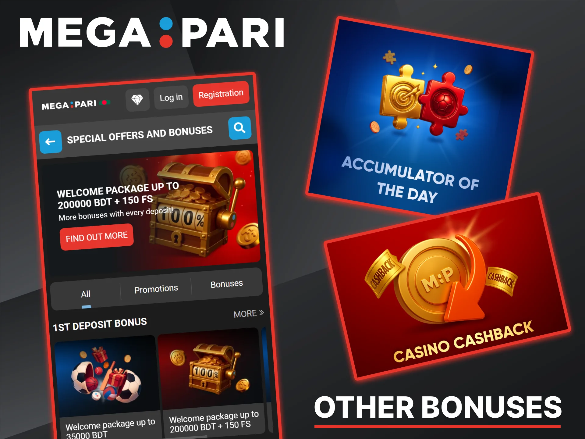 In addition to the promo code, you will find many other bonuses on the Megapari platform.
