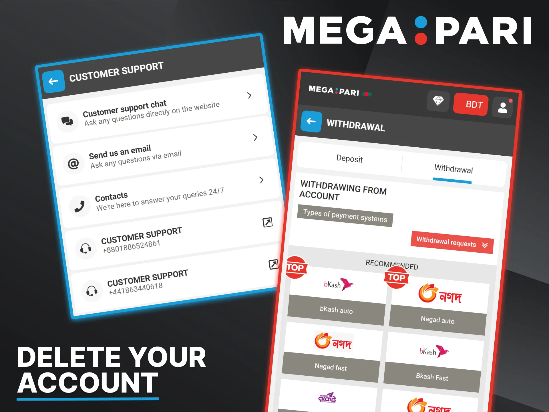 You can easily close your Megapari bookmaker account by following these simple steps.