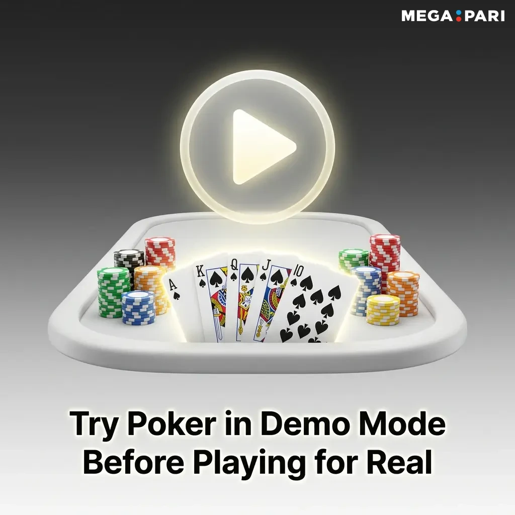 Megapari poker demo mode interface with virtual credits and zero financial risk for new players learning