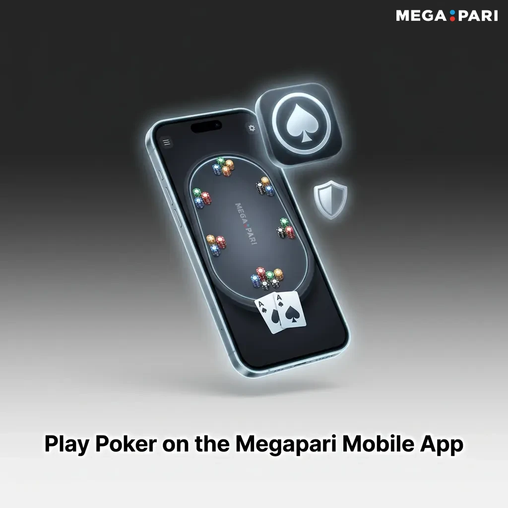 Megapari mobile app showing poker tables interface on Android and iOS devices with deposit and withdrawal options